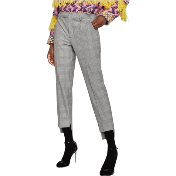 Zara Asymmetric Hem Houndstooth Plaid Academia Pant Straight Leg Trouser 12 - Picture 2 of 11